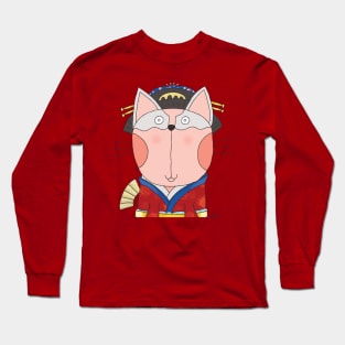 Geisha Cat In Kimono Long Sleeve T-Shirt